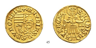 Goldgulden.Au.ohne Jahr.1468-1470.h-Wappen Jung. Mathias Dei gratia Rx Vngariae. hermannstadt.Muenzmeister Albert Jung. Wappen Jung.jpg
