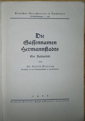 Arnold Pancratz.Die Strassennamen Hermannstadts.Titelseite.jpg