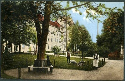 Hermannstadt. Stadtpark mit dem Sanatorium und Schillerbueste.2.jpg