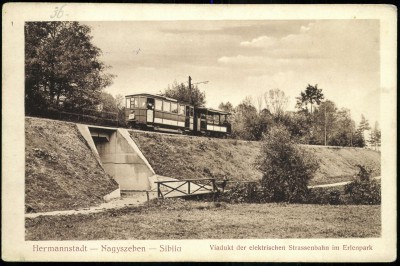 Nagyszeben; Viadukt der elektrischen Strassenbahn im Erlenpark - Képeslapok - Hungaricana 2015-10-19 21-58-24.jpg